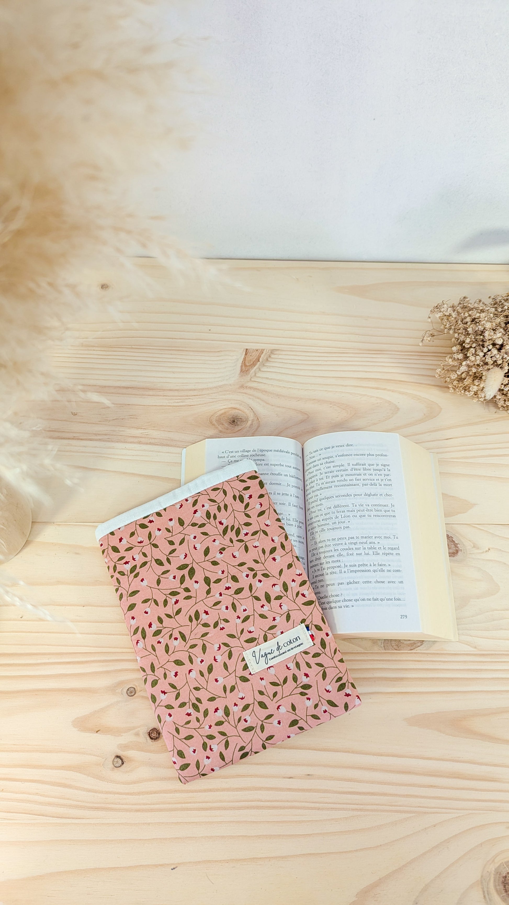 Pochette à livre Feuillage fond rose