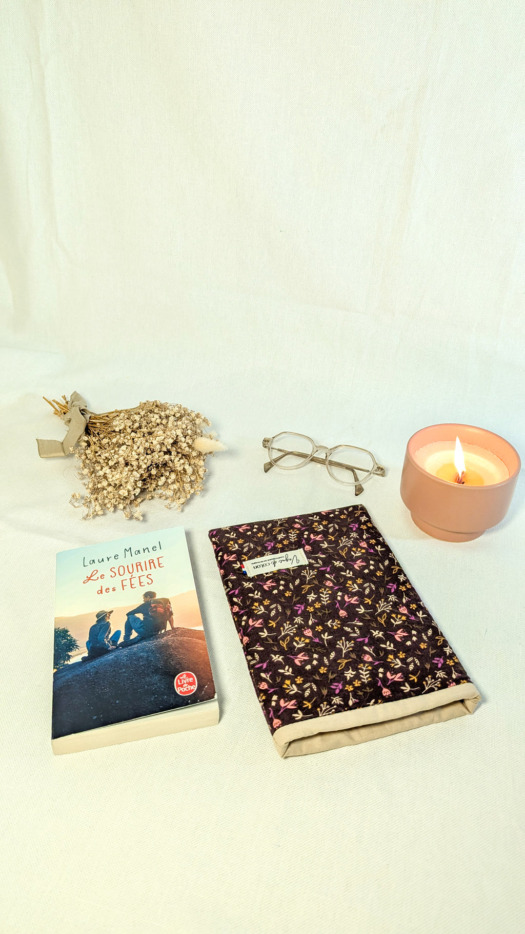 Pochette à livre Fleurs fond cacao