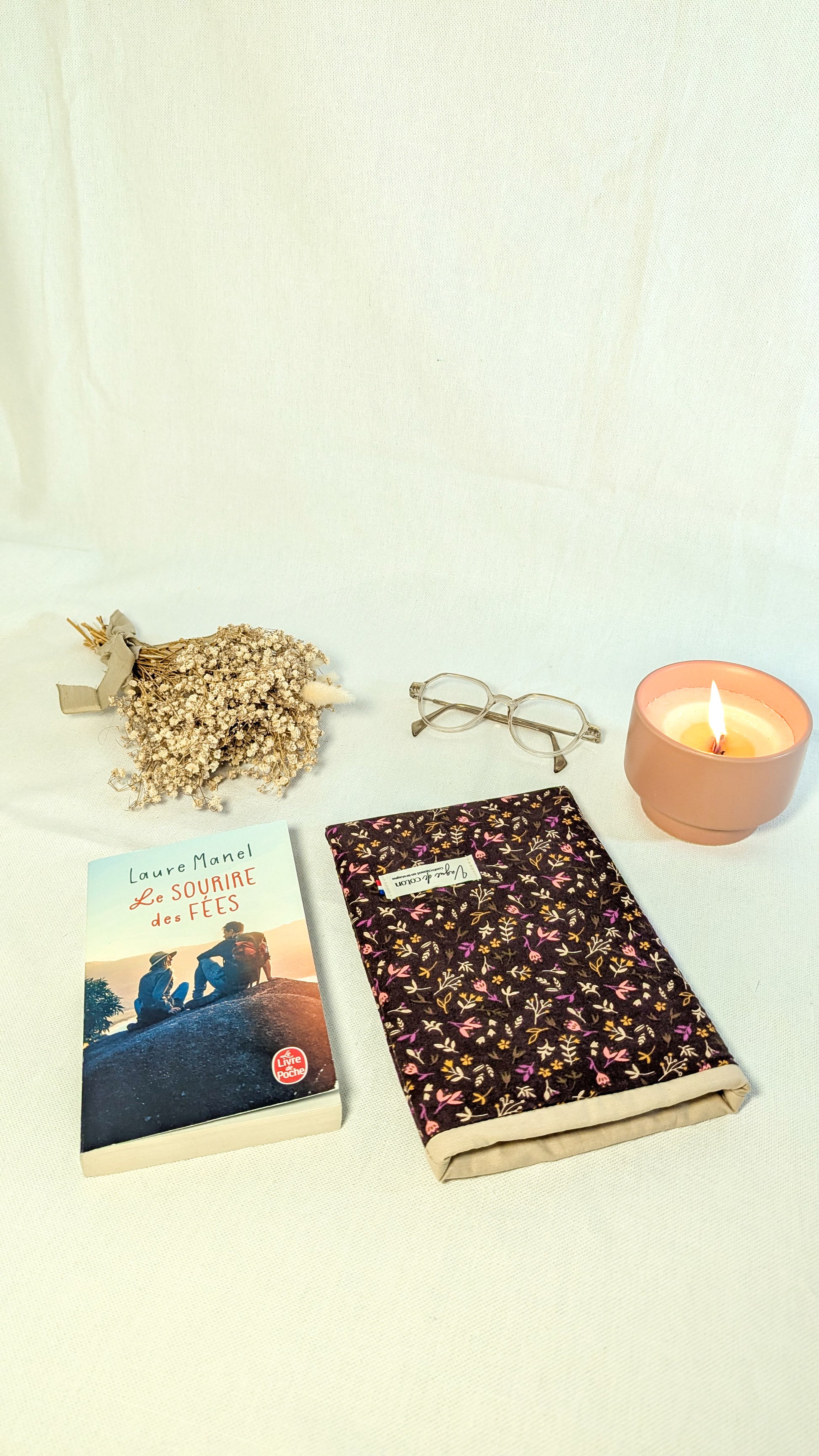 Pochette à livre Fleurs fond cacao