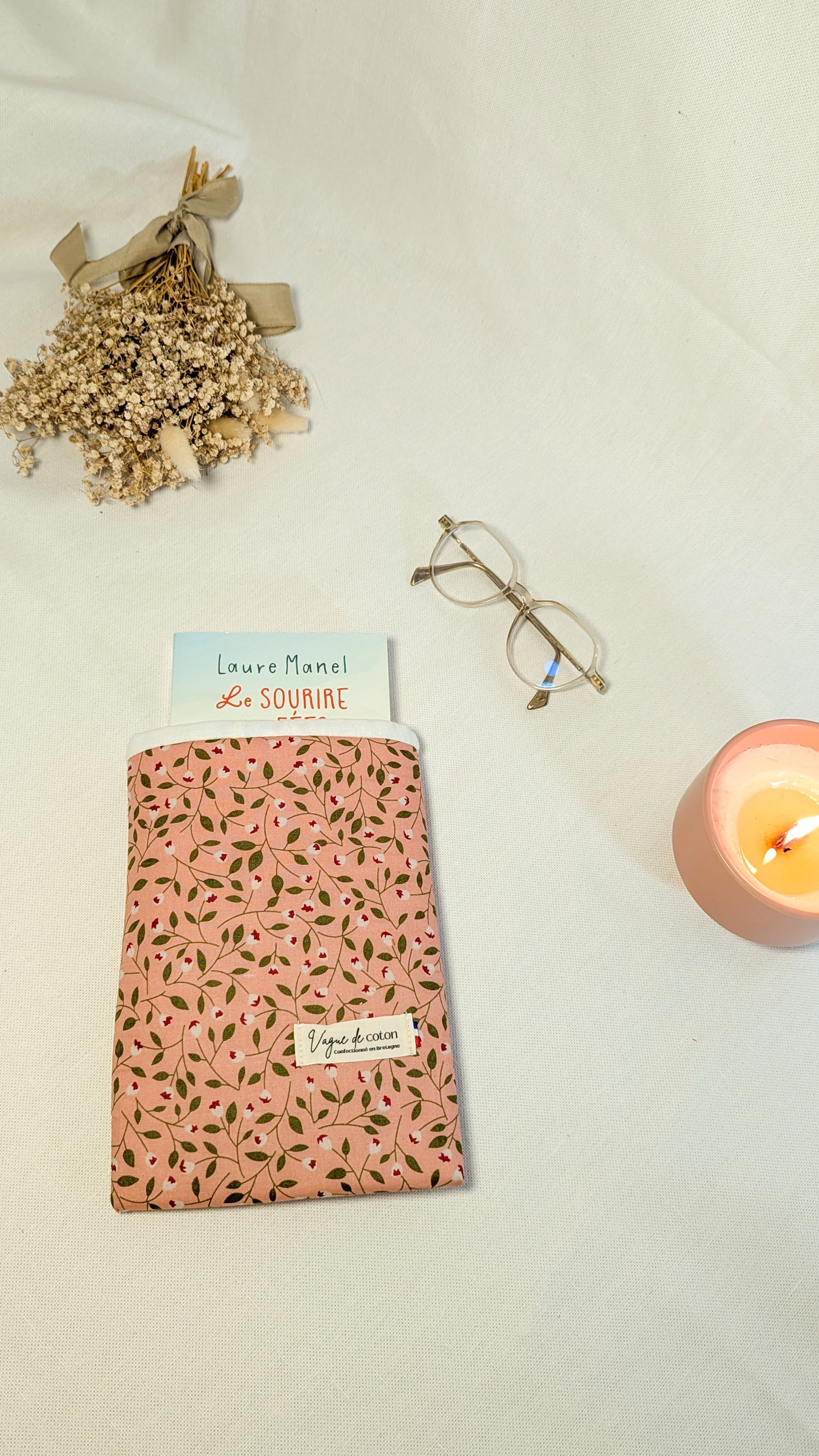 Pochette à livre Feuillage fond rose