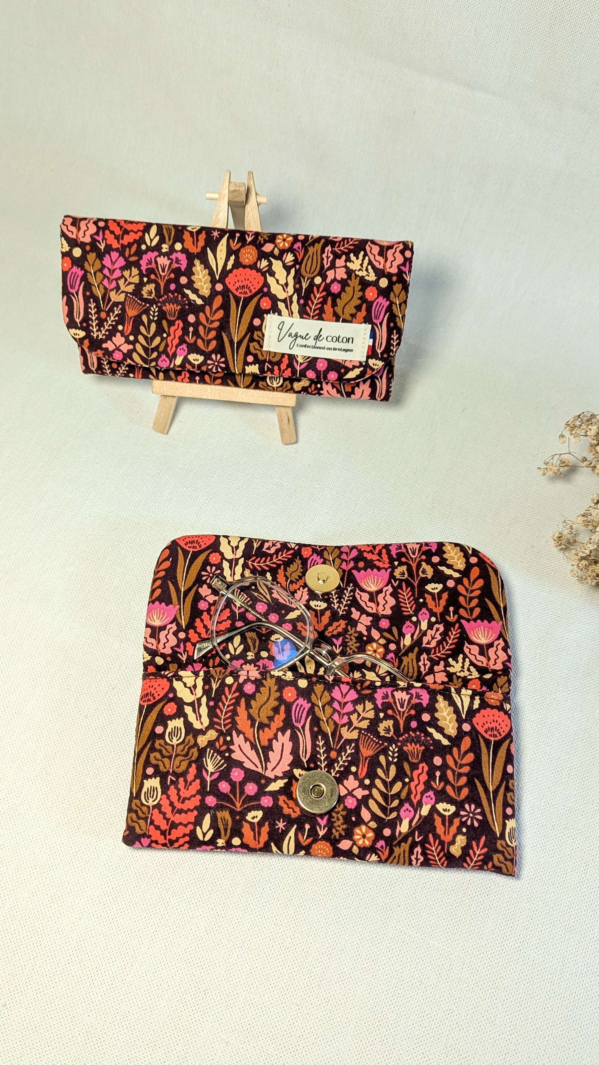 Etui à lunettes Feuillage fond marron