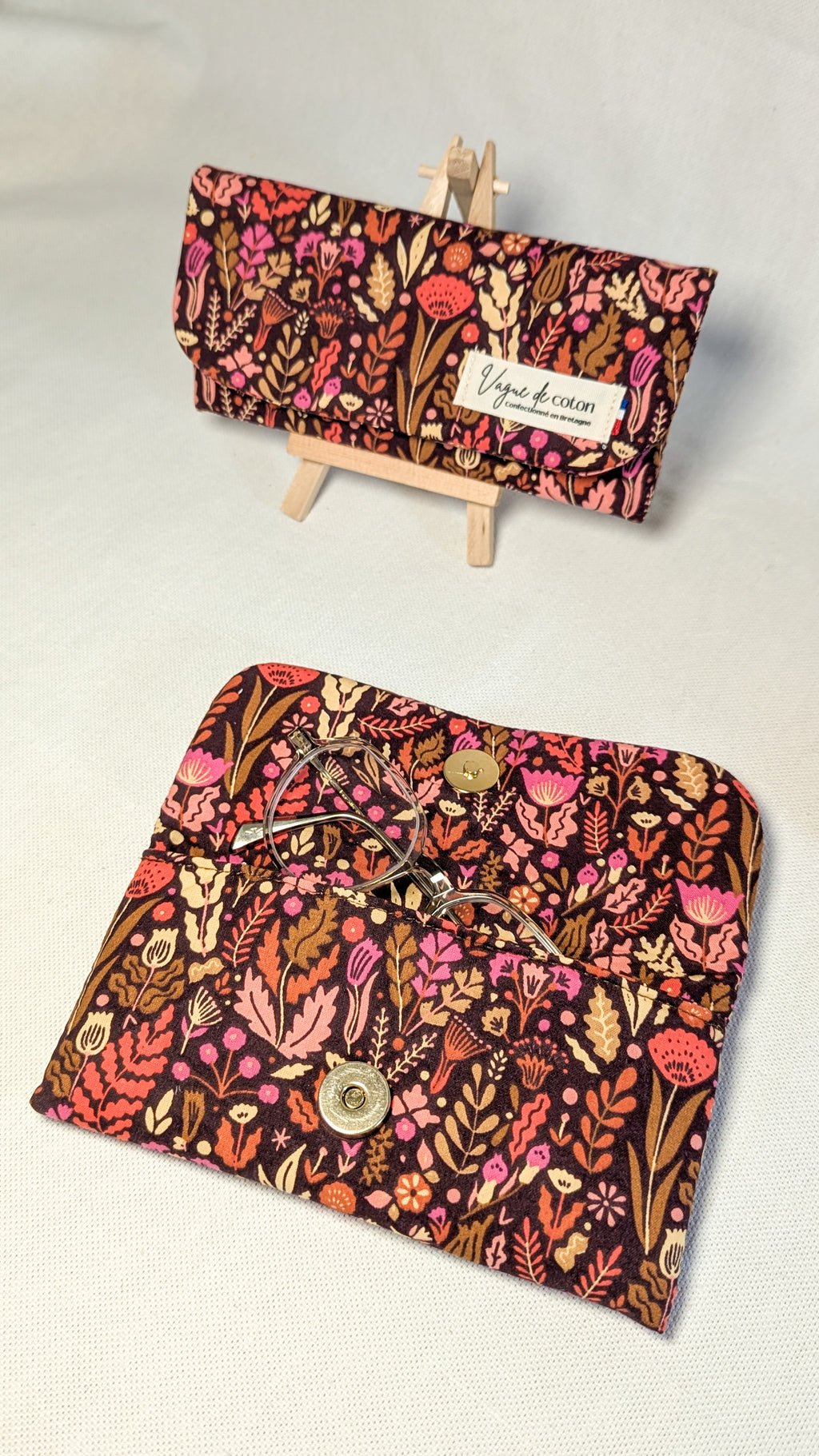 Etui à lunettes Feuillage fond marron