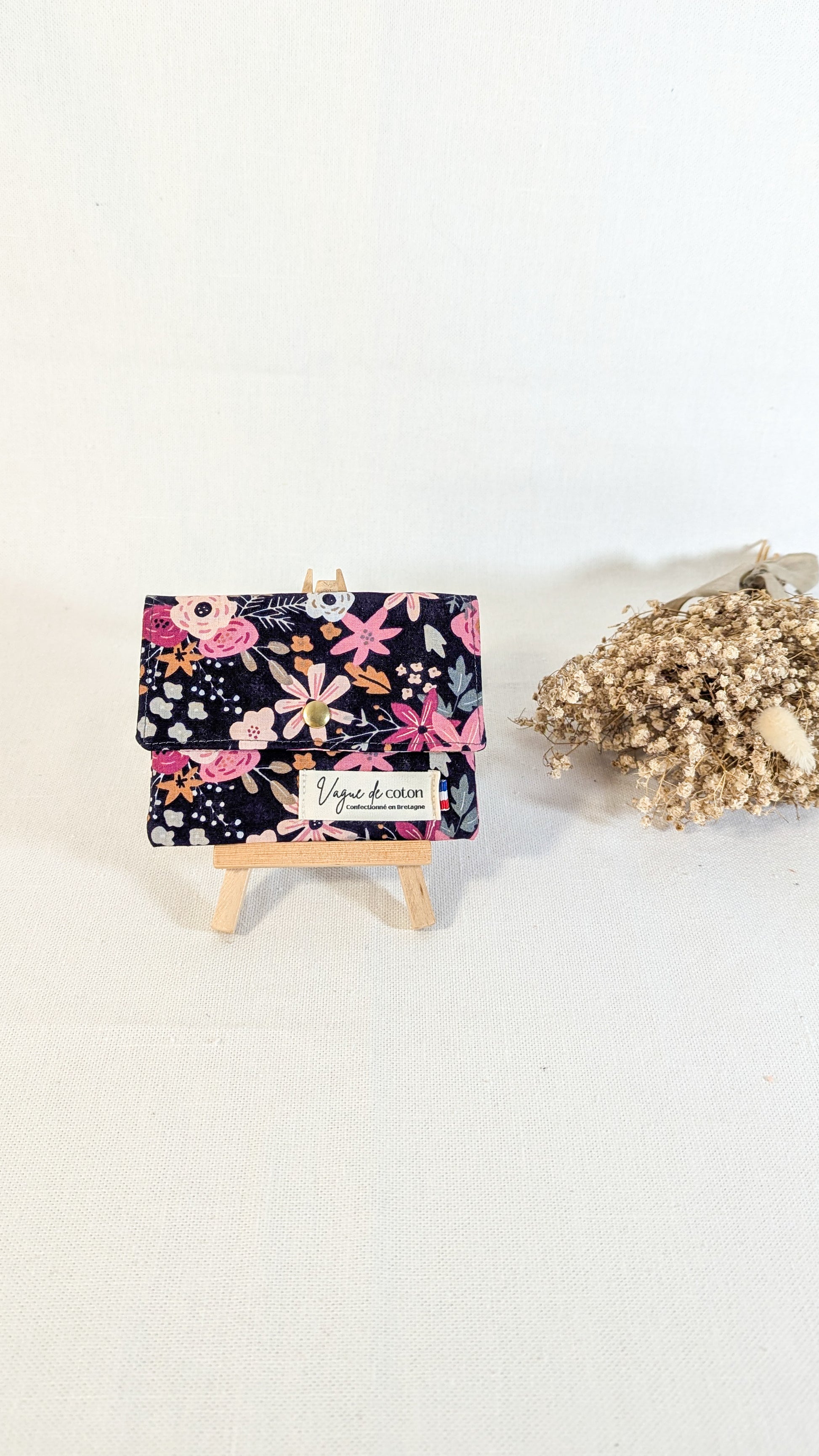 Porte-monnaie Fleurs rose fond marine